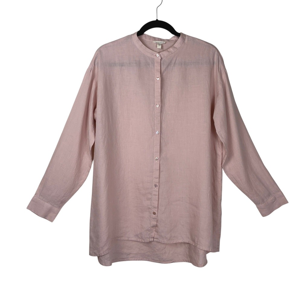 Eileen Fisher Womens Linen Button Down Mandarin Collar Size‎ Small Petal Pink